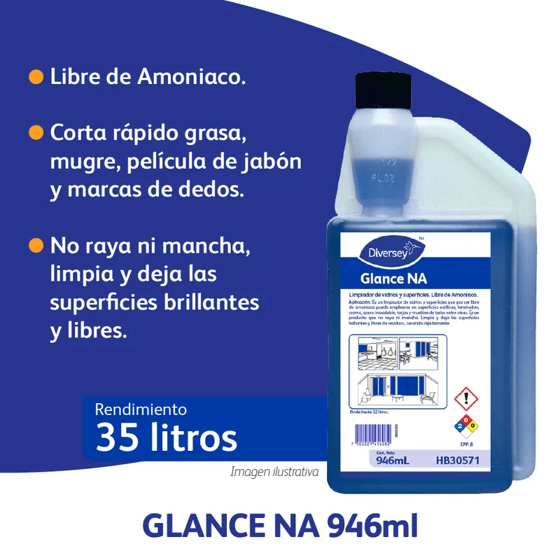 Limpiador Vidrios y Superficies Glance NA Diversey 946ml
